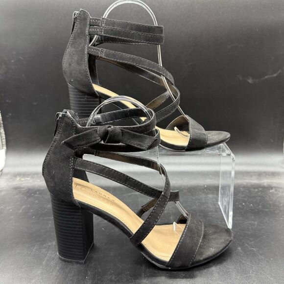 LC Lauren Conrad Womens Size 7.5 Black strappy open toe heel - Picture 1 of 7